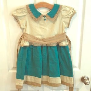Evie’s Closet Size 6 Teal & Tan Linen Dress